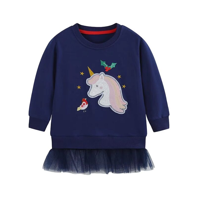 Little Princess Girls’ Knitted Tulle-Hem Sweatshirt Dress Midnight Unicorn