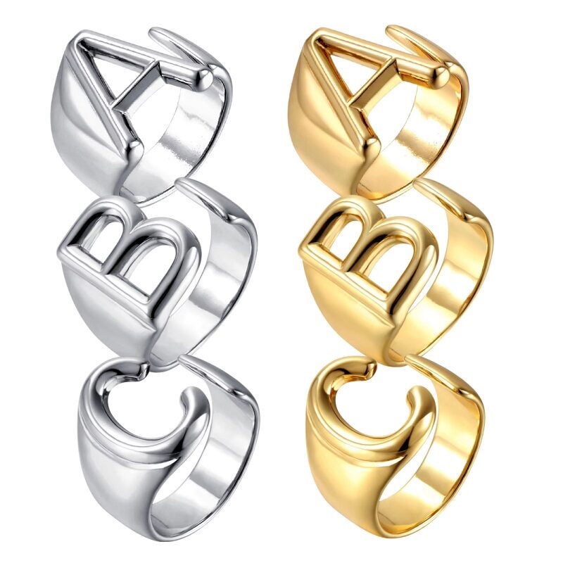 A-Z Letter Design Personal Ring Size Resizable