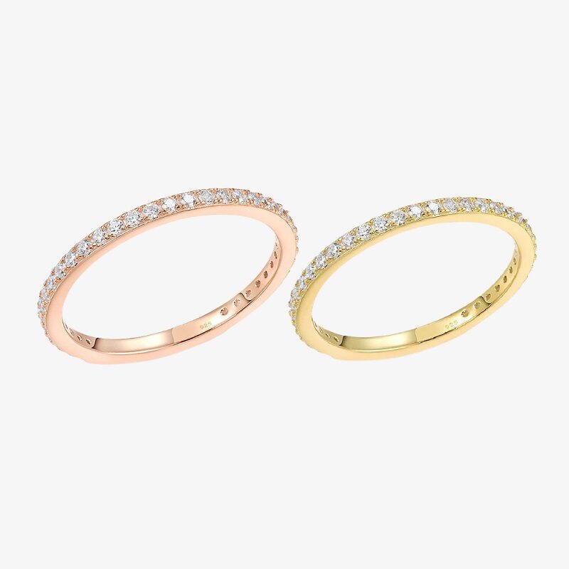 925 Sterling Silver Micro-Pave Eternity Band Ring Stackable Gold Band