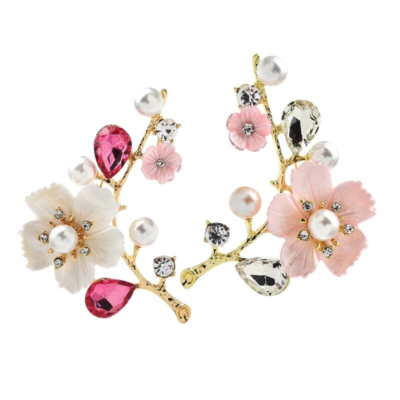 Winter Sakura Brooch Flower Crystal
