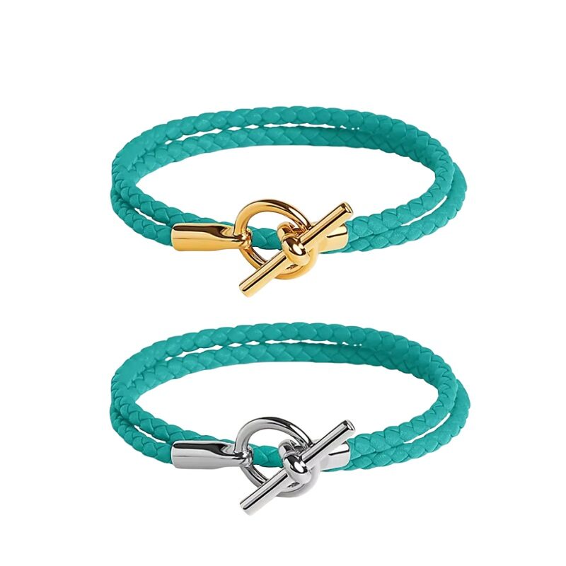 Friendship Bracelet Blue Tiffany Leather With Toggle Clasp