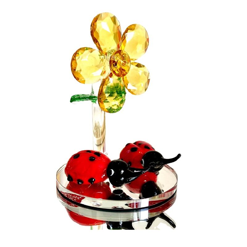 Garden Friends Crystal Ladybug Daffodil Paperweight