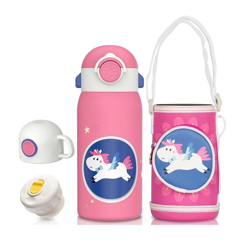 Flying Unicorn Water Bottle 600ml BPA-free w/Carry Pouch