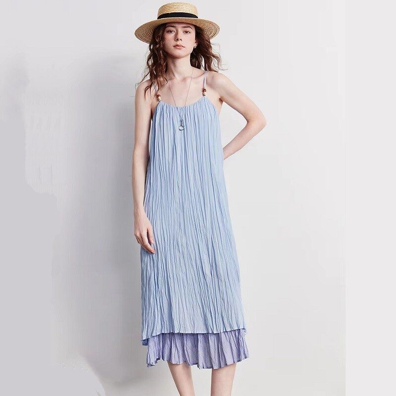 Flowing Pleated Summer Midi Dress for Women