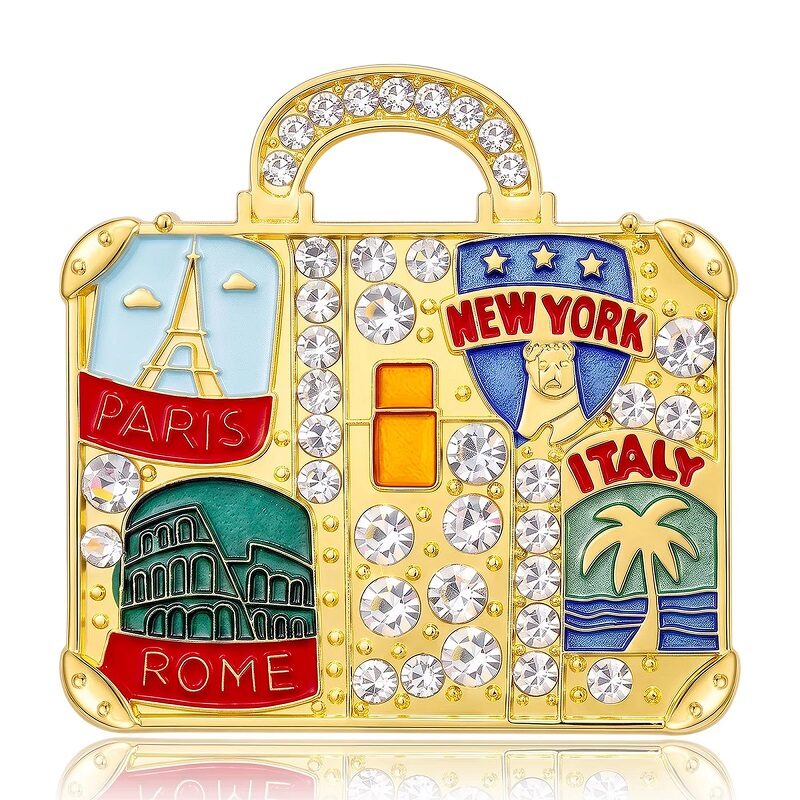 Passport Dreams Travel Suitcase And Rhinestone Brooch Pin
