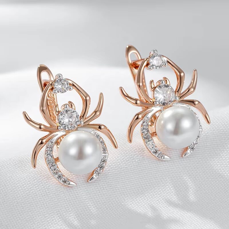 Enchanted Arachne Pearl And Natural Zircon Spider Huggie Earrings