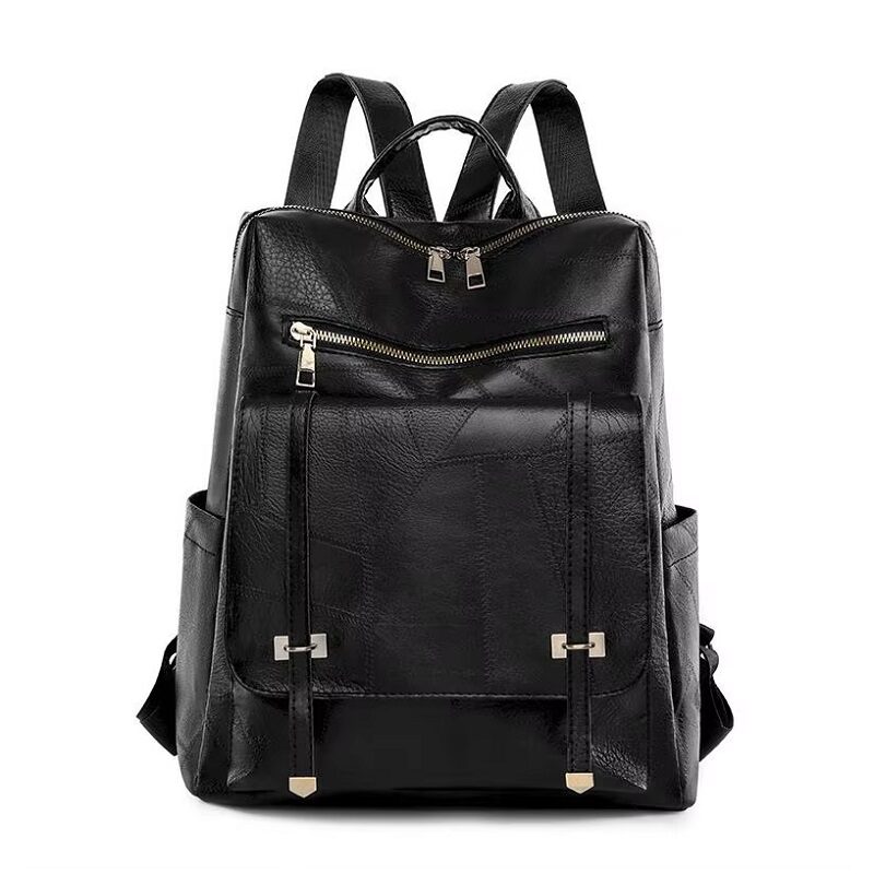 Classic Solid Black Backpack Shoulder Casual Bag