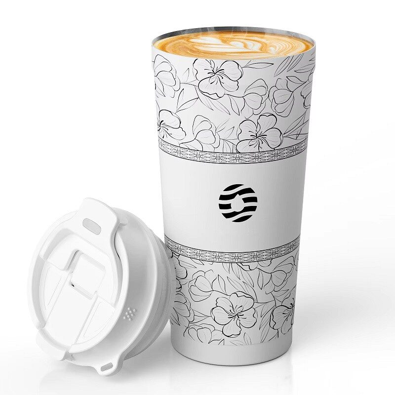 Bloom & Brew Petals And Coffee Tumbler White
