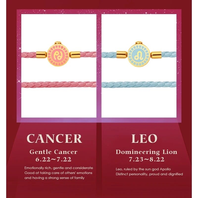 Zodiac Legacy Leather Charm Bracelet Pink/Sky Blue