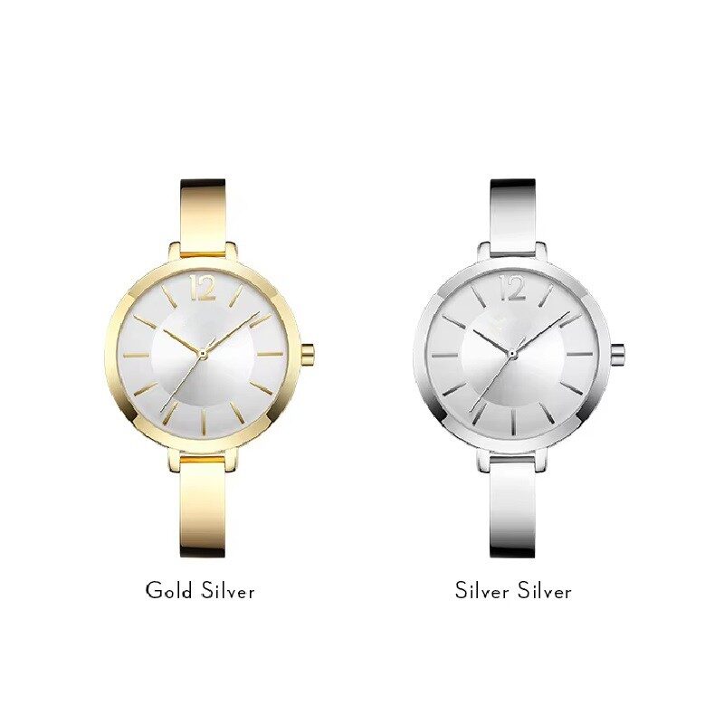 Aura Slim Bangle-Style Bracelet Stainless Steel Quartz Watch Gold/Silver Dual Tone