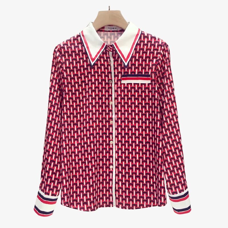 Geometric Rhombus Pattern Office Blouse