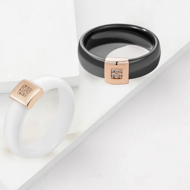 Modern Chic Band Ring Rose Gold Natural Zircon Square Accent