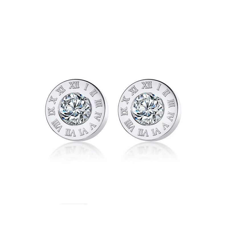 Signature Roman Numeral Crystal Silver Earring