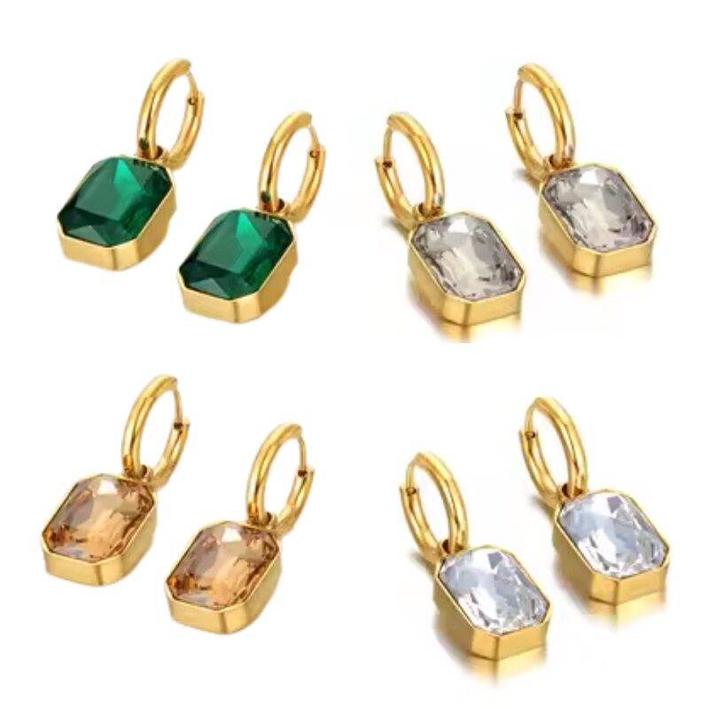 Aurora Prism Stainless Steel Crystal Gold Earring