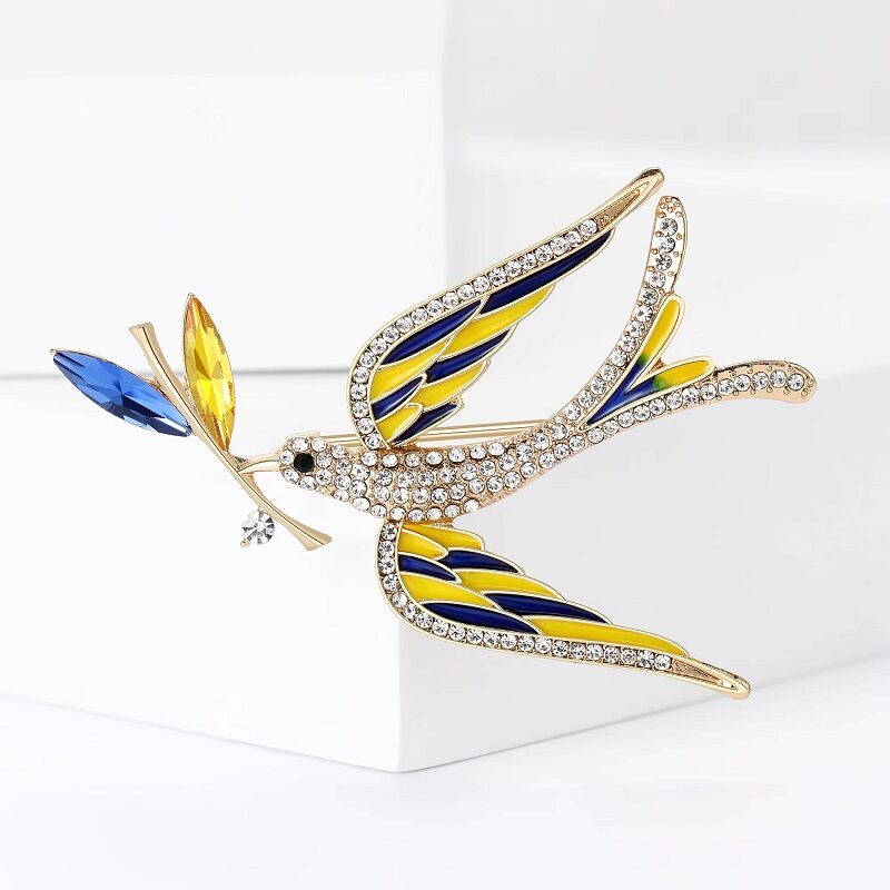 Golden Swallow Crystal Bird Brooch