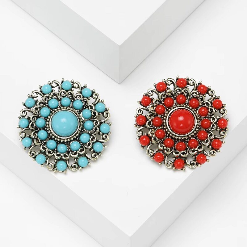 Boho Rosette Antique Beaded Sunburst Flower Brooch Pin