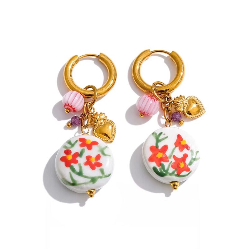 Fleur Bohème Stainless Steel Charm Hoop Earrings