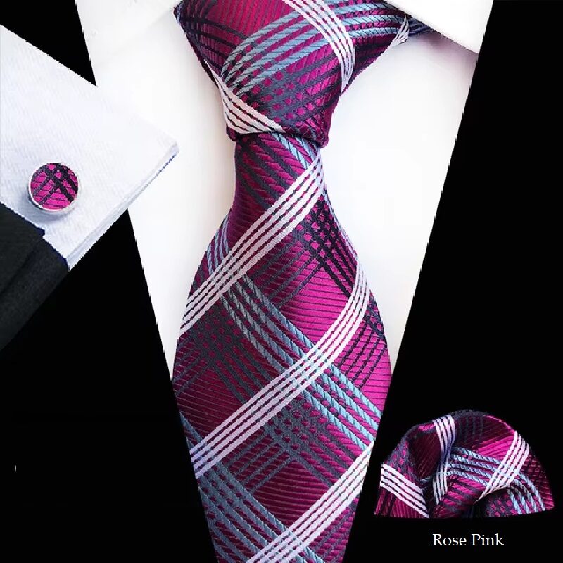 Classic Plaid Checkered Tie Gift Set Jacquard Weave Accessories