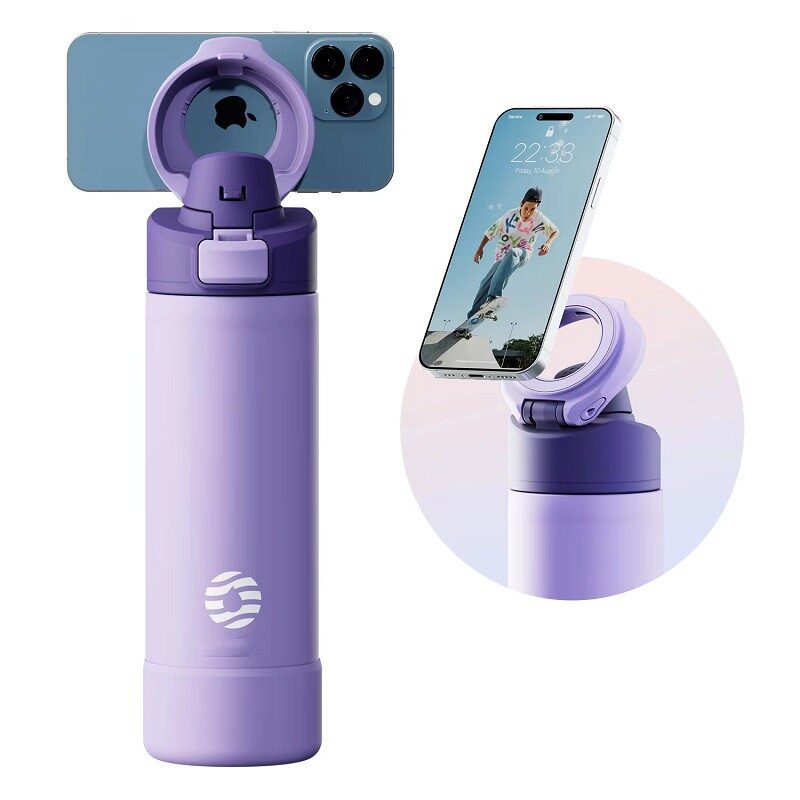 Stainless Steel Water Bottle PURPLE Magnetic Phone Mount