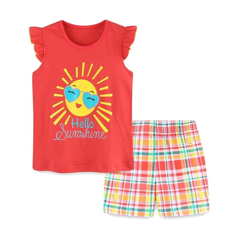 Jolie Girl Summer Girls Outfit Set w/Plaid Shorts