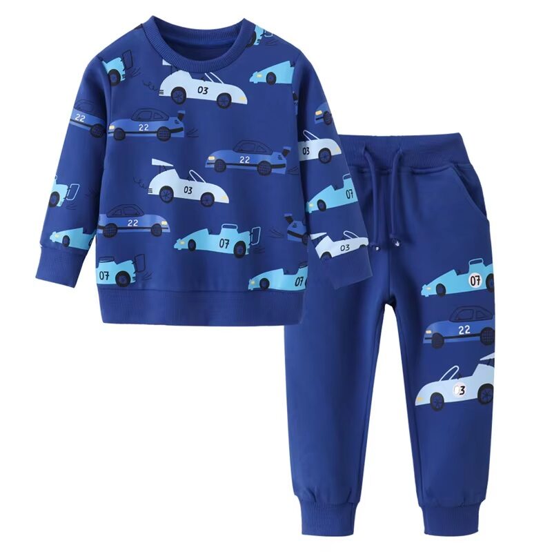 Boys Car & Race Ribbed Knit Trim Co-ord Lounge Set