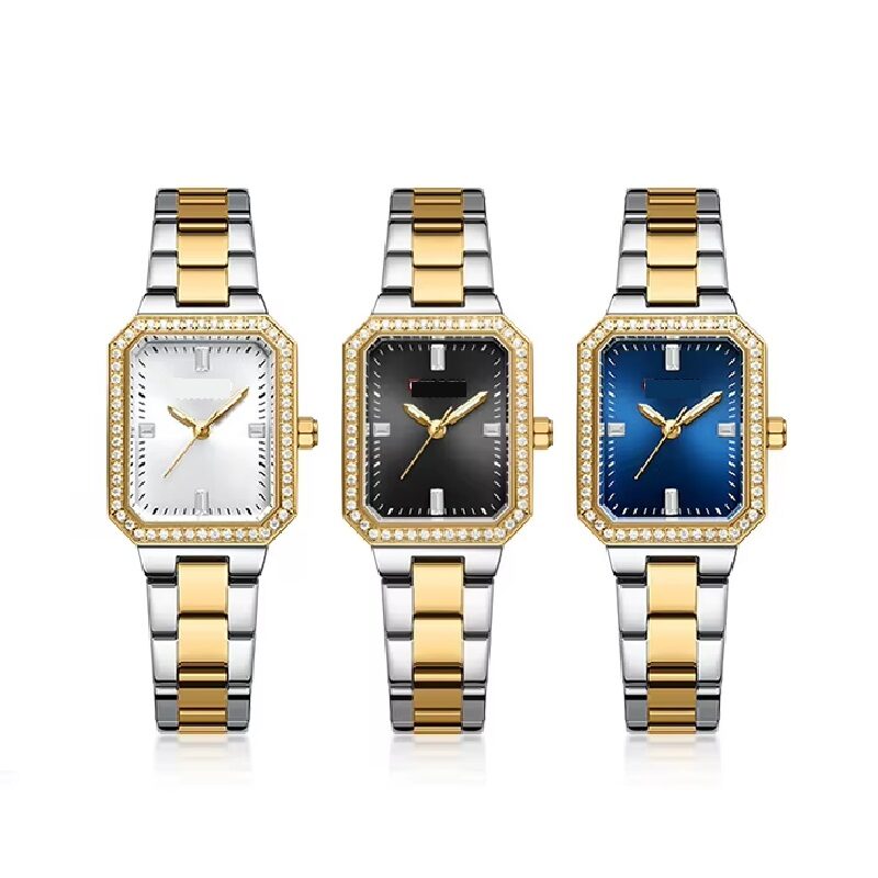 Art Deco Halo Geometric Crystal-Bezel Two-Tone Jewelry Watch