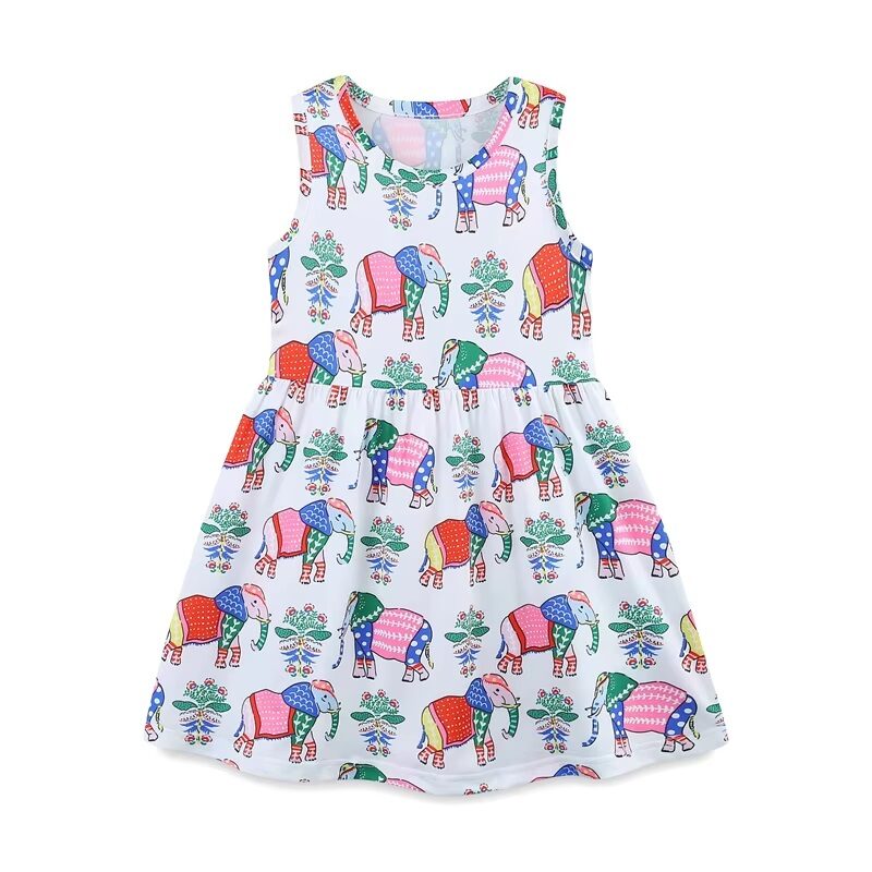 Summer Dream Girls’ Lightweight Sleeveless Folkloric Elephant Dress