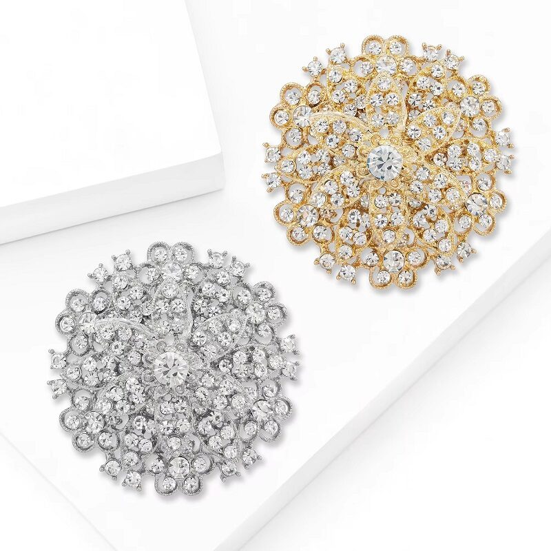Crown Jewel Round Rhinestone Brooch
