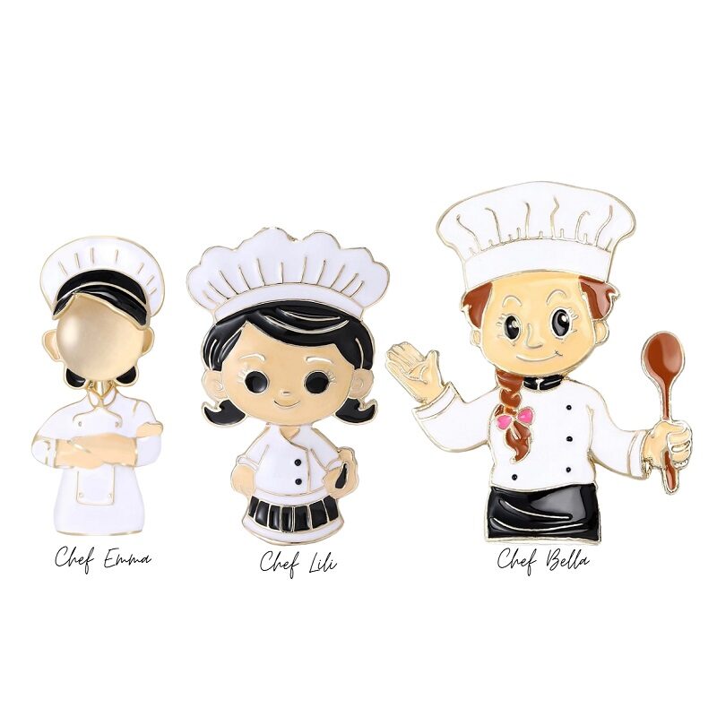 Master Chef Vintage Enamel Culinary Chef Croissant Figurine Brooch