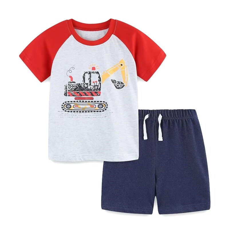 Excavator Printed Graphic T-Shirt & Shorts Set