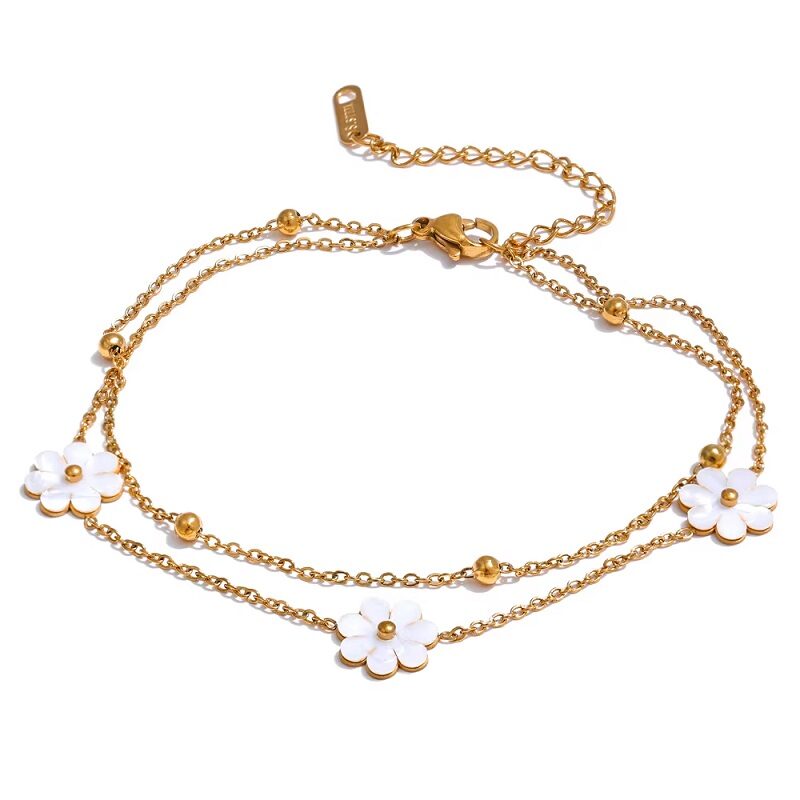 Blossom & Pearl 18K Gold PVD Layered Shell Flower Anklet