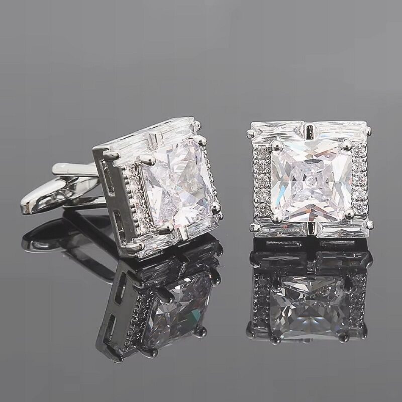 Gala Ready Diamond-Accent French Silver Cufflinks – Clear