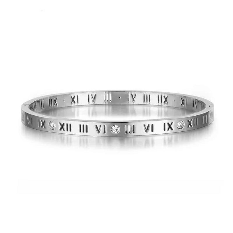 Roman Numeral Crystal Bangle Bracelet