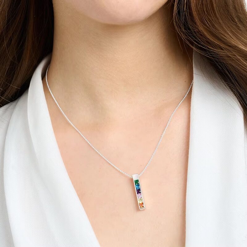 Rainbow Color Stones 925 Silver Necklace