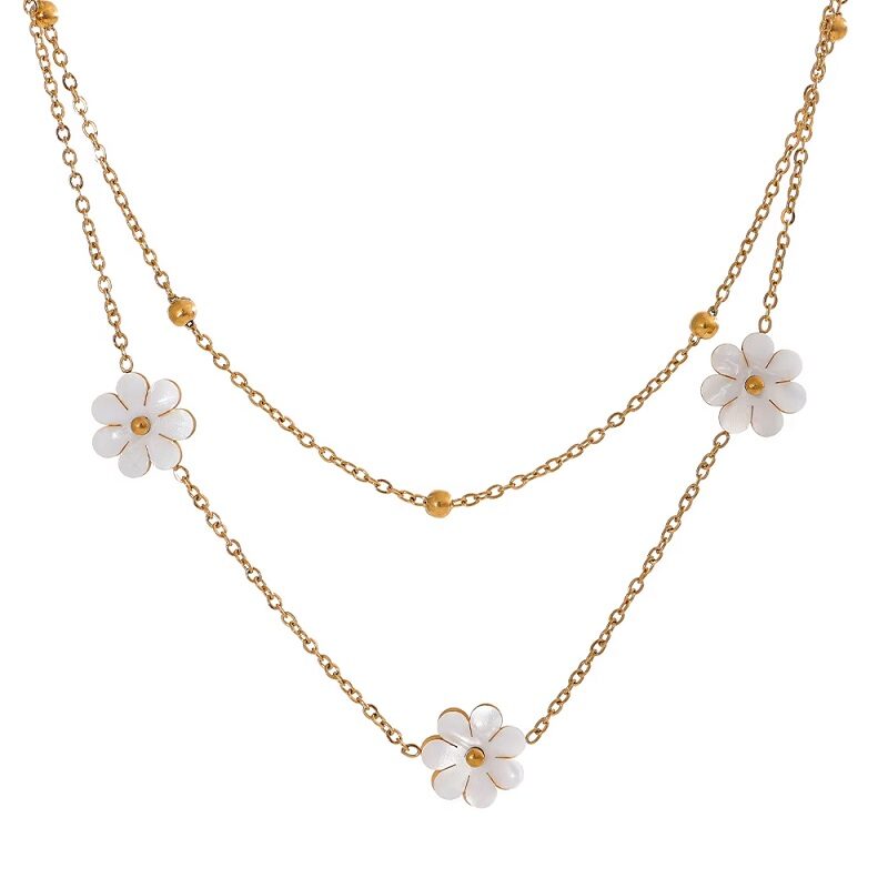 Blossom & Pearl 18K Gold PVD Layered Shell Flower Necklace