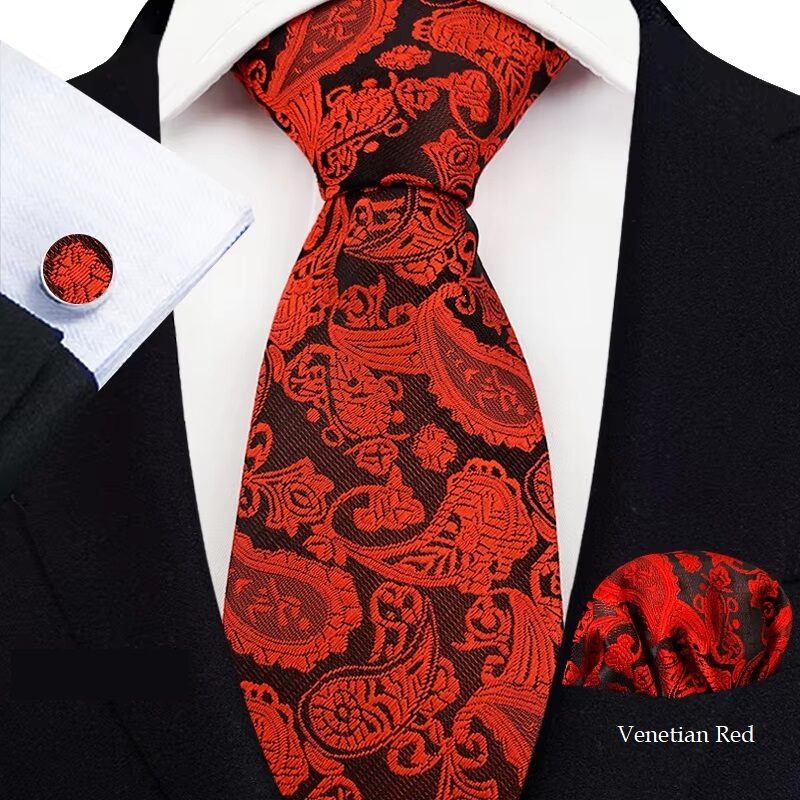LuxeGroom Wedding Tie Gift Set Black Paisley Motif