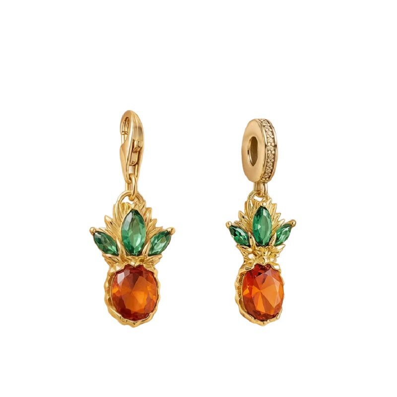 Golden Pineapple Crystal Charm Ring Clip