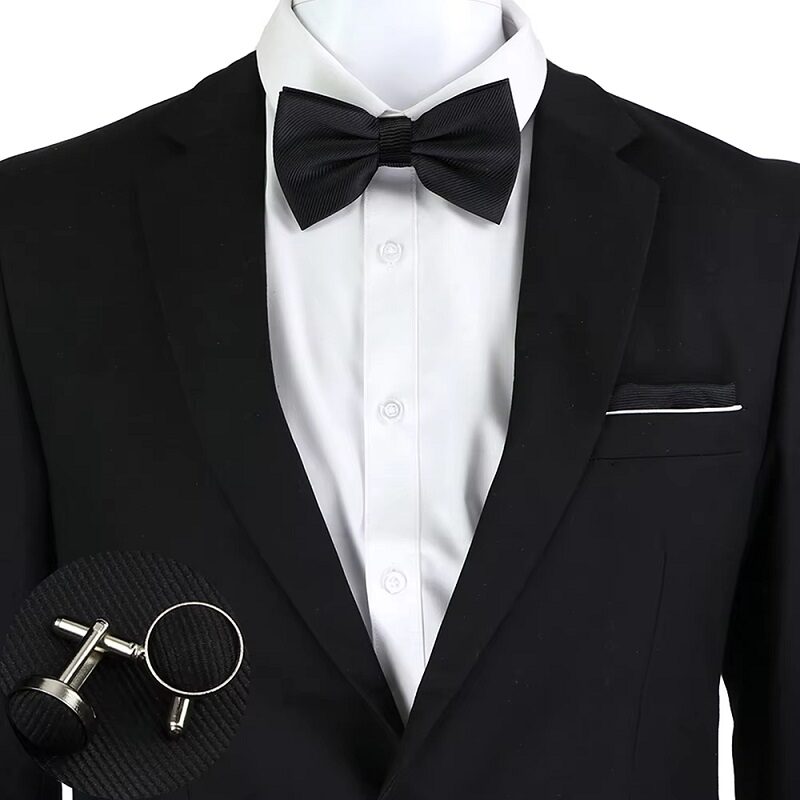 Gentleman’s Signature Black And White Formal Necktie Set