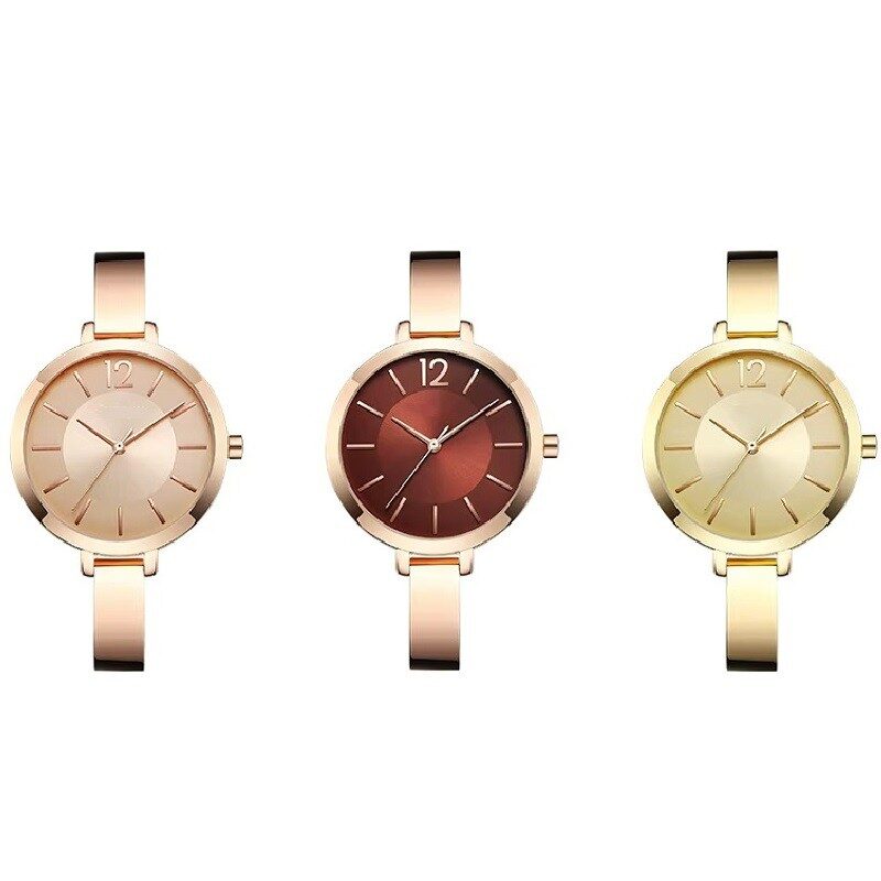 Aura Petite Bangle-Style Bracelet Stainless Steel Ultra-Slim Metallic Wristwatch