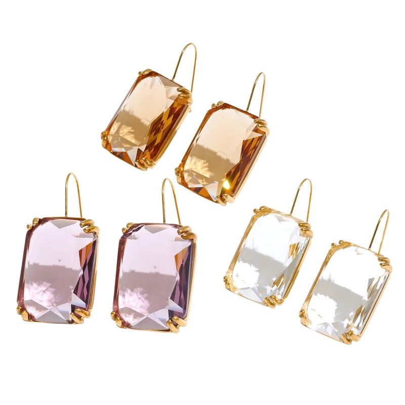 French Wire Emerald-Cut Crystal Earrings