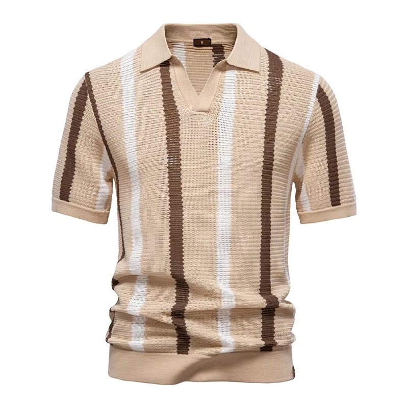 Portofino Desert Sand Knit Resort Stripe Polo