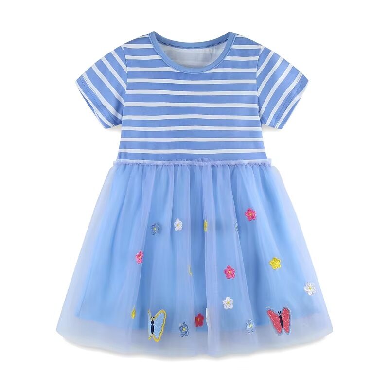 Lolita Inspired Girls Embroidered White Striped Bodice Princess Dress