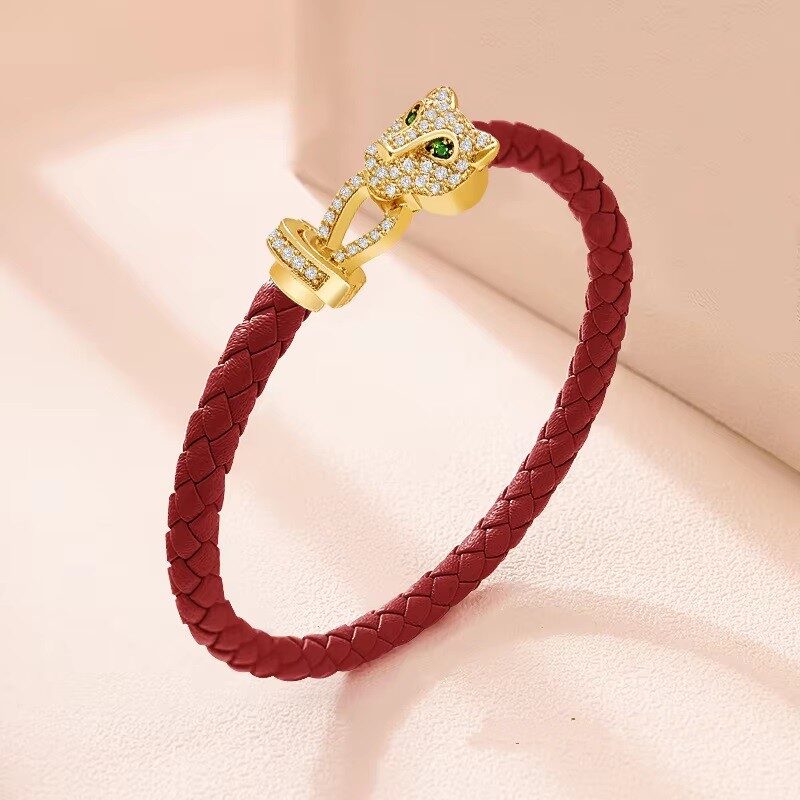 Panthera Royale Zircon Leather Bracelet – Imperial Crimson