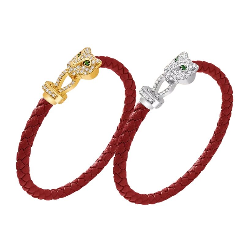 Panthera Royale Zircon Leather Bracelet – Imperial Crimson