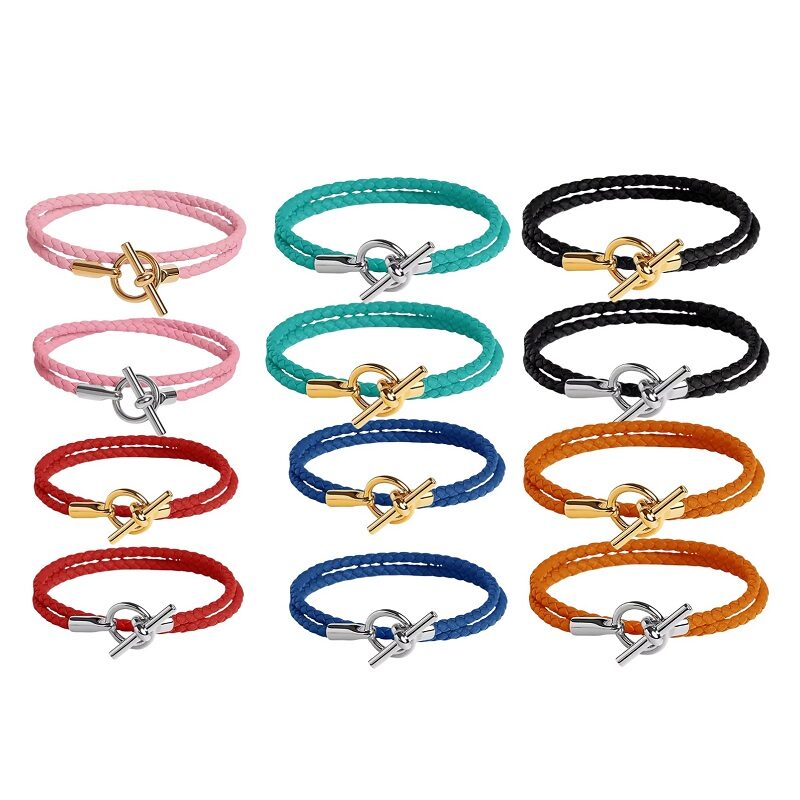 Urban Knot Braided Leather Double-Layer Toggle Bracelet