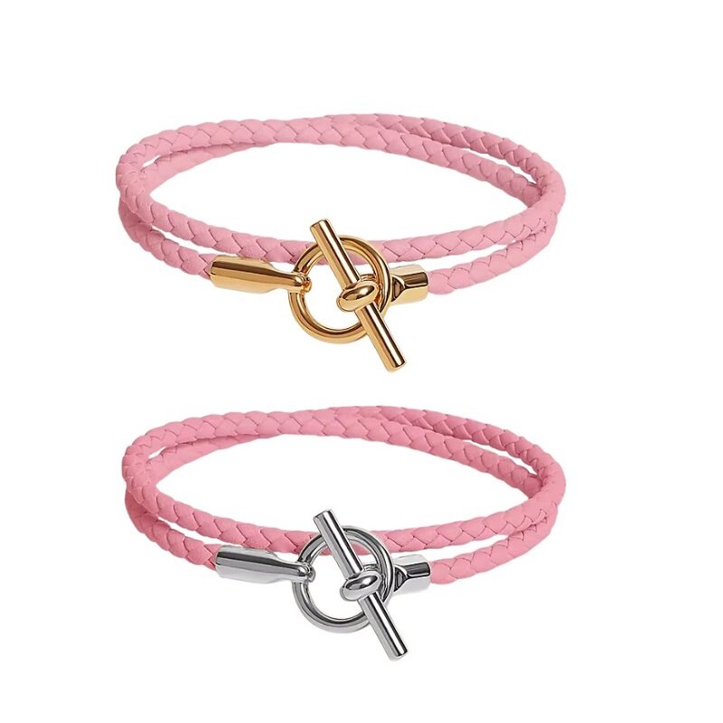 Friendship Bracelet Pink Leather Bracelet With Toggle Clasp