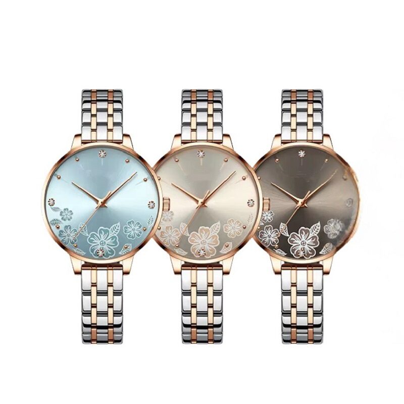 Flora & Hours Laser-Etched Crystal Dial Two-Tone Jewelry Watch