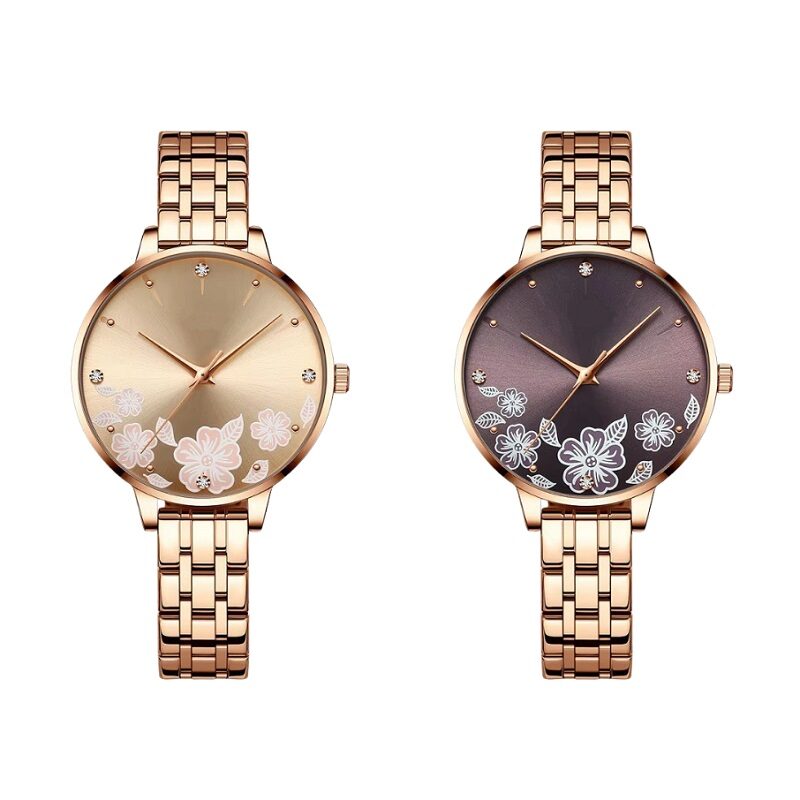 Flora & Hours Laser-Etched Crystal Dial Rose Gold Watch