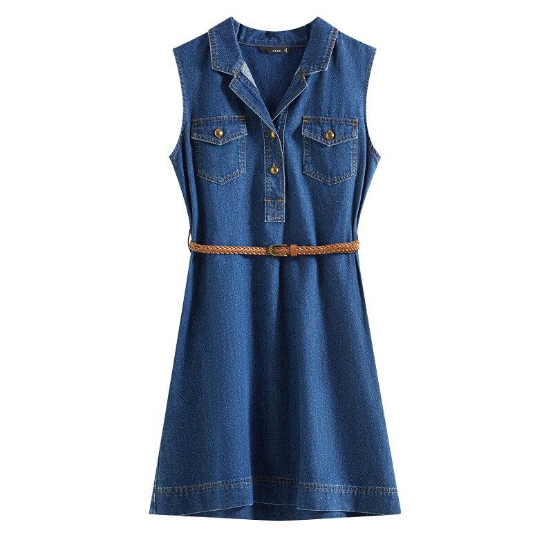 Azure Breeze Sleeveless Denim Shirt Dress