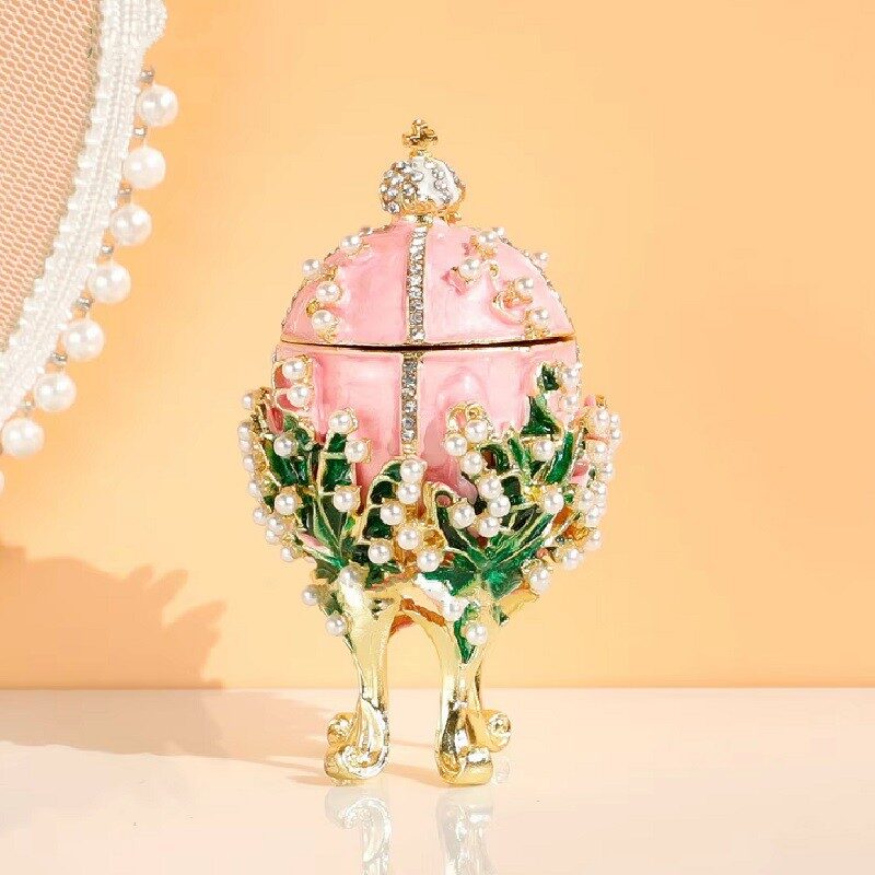 Vintage Crown Fabergé-Inspired Trinket Box – Pink/White